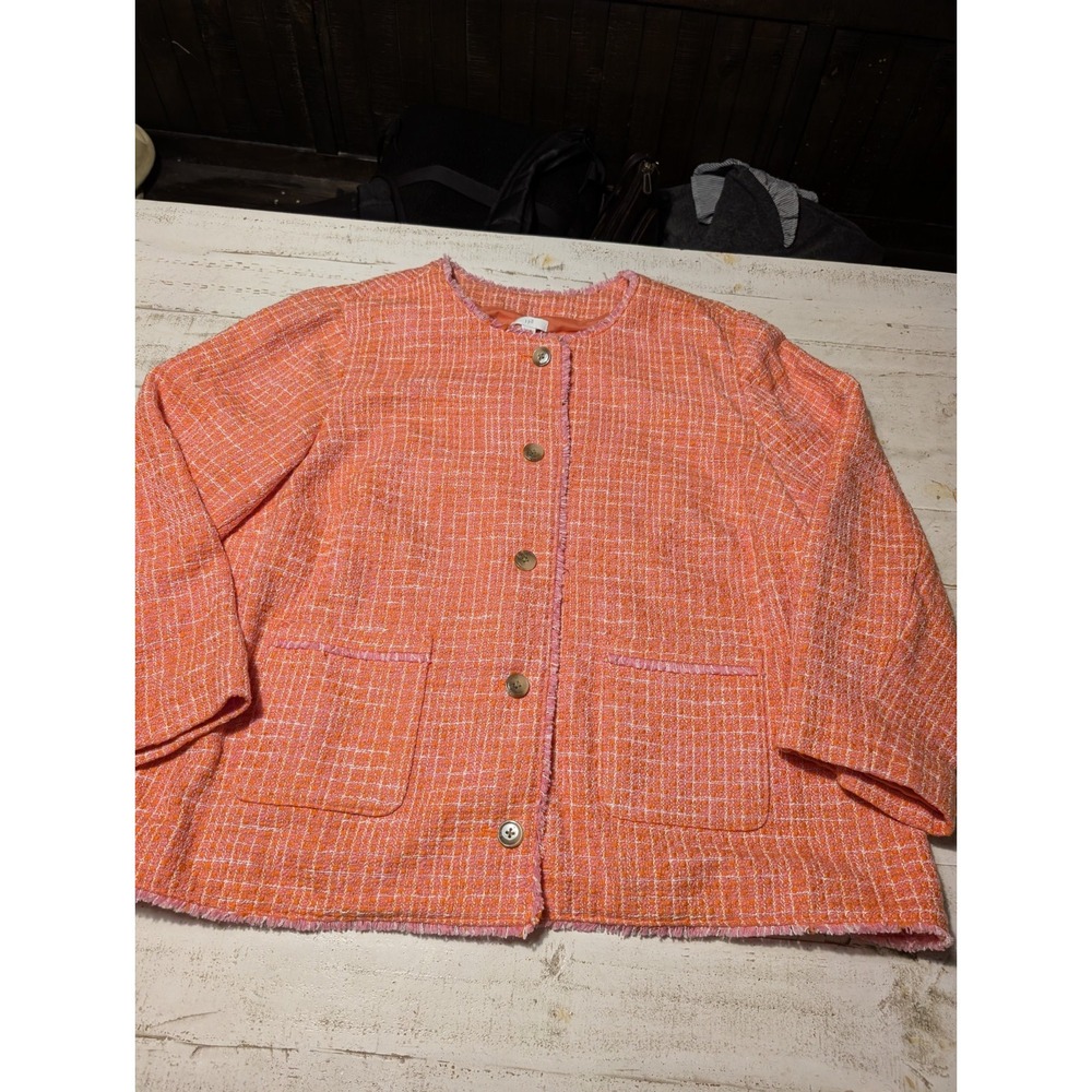 NWOT j. Jill Women's 2X Orange Pink Plaid Tweed Blazer Jacket $149